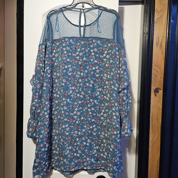 Francesca's Collection Floral Blue Women's Dress  with Mesh neck and Ruffles - Picture 1 of 9